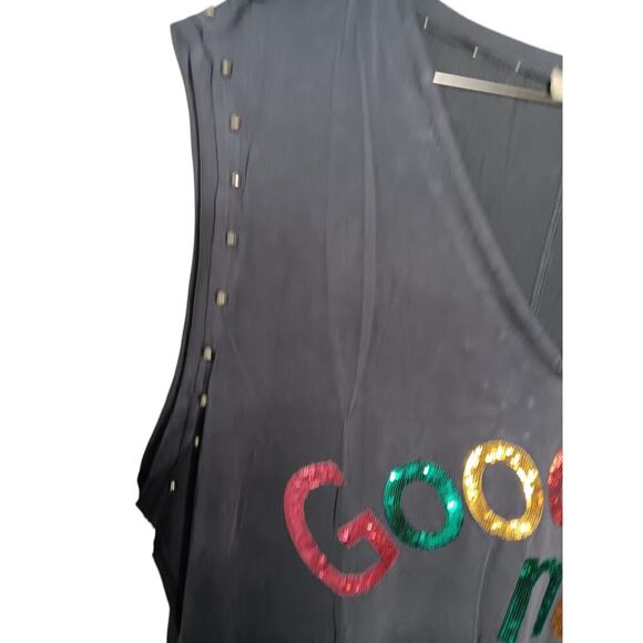 New POL Sequin "Good News" Sleeveless Top  Studded Large - Picture 7 of 13